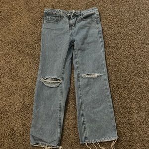 SHEIN Girls Ripped Front Raw Hem Jeans